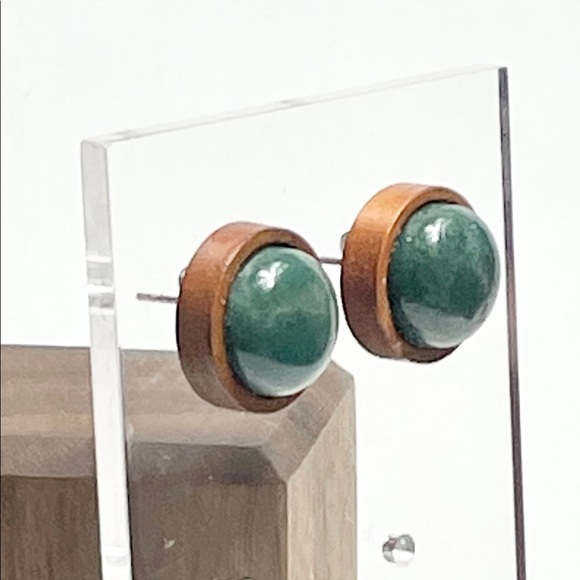 Moss Agate Wooden Studs - Picture 3 of 5